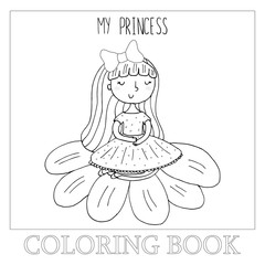 Hand drawn page for coloring book with cute little ballerina vector illustration.