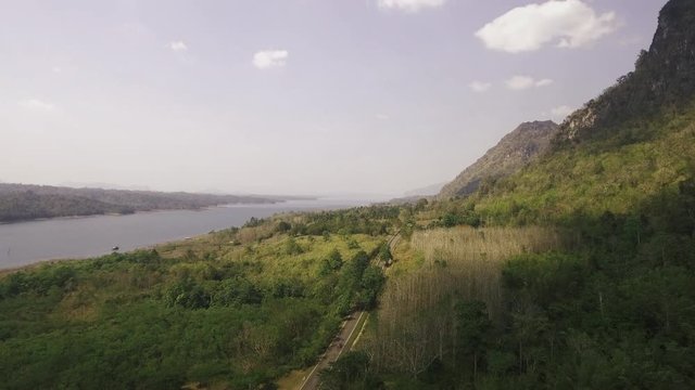 aerial shot of Khao Laem landmark of Kanchanaburi province Thailand