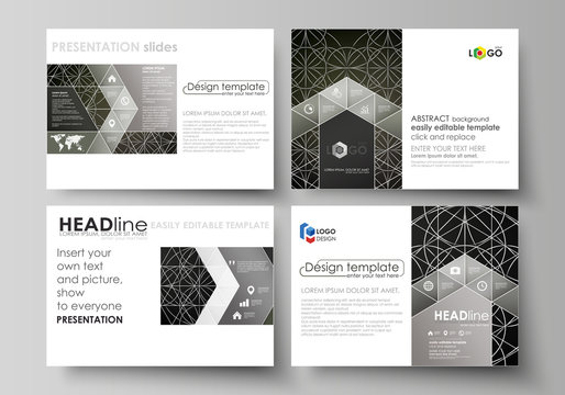 Set of business templates for presentation slides. Easy editable vector layouts in flat design. Celtic pattern. Abstract ornament, geometric vintage texture, medieval classic ethnic style.