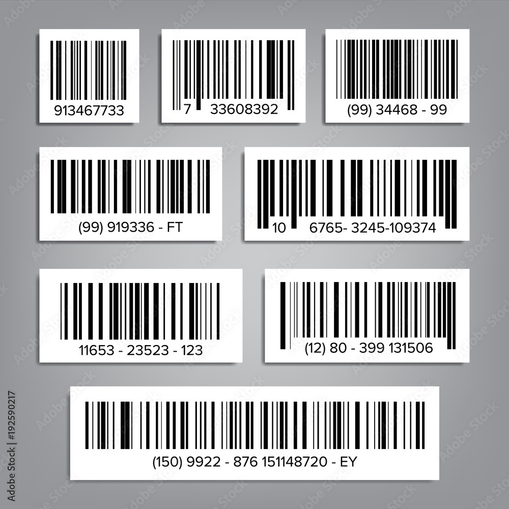 Poster bar code set vector. upc bar codes. universal product code. market trademark. isolated illustration