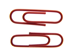 red paper clips isolated on white background