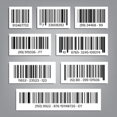 Bar Code Set Vector. UPC Bar Codes. Universal Product Code. Market Trademark. Isolated Illustration