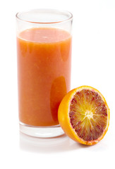 Homemade Juice of red Sicilian oranges, Blood Orange Juice on white background.