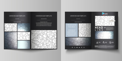 Fototapeta na wymiar Business templates for bi fold brochure, flyer. Cover design template, vector layout in A4 size. Chemistry pattern, molecular texture, polygonal molecule structure, cell. Medicine microbiology concept