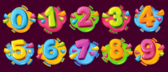 Colored cartoon numbers. Vector set of 1-9 digit baby icons in the cloud
