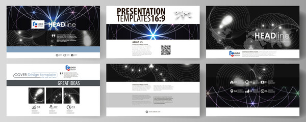 Business templates in HD format for presentation slides. Easy editable abstract vector layouts in flat design. Sacred geometry, glowing geometrical ornament. Mystical background.