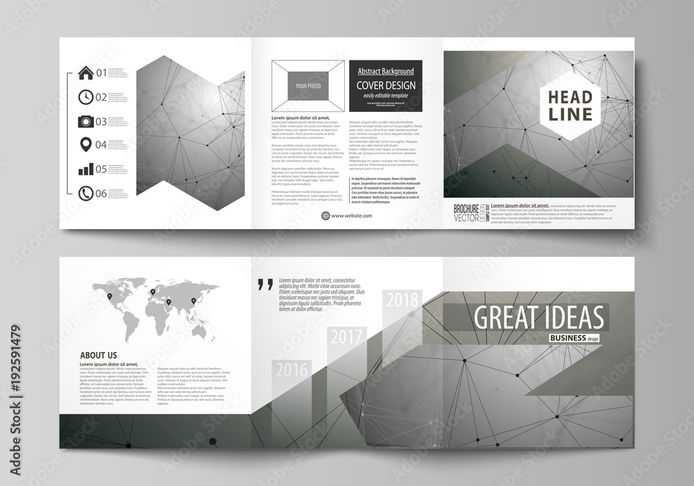 Poster set of business templates for tri fold square design brochures. leaflet cover, abstract vector layou