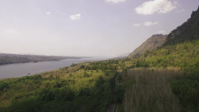 aerial shot of Khao Laem landmark of Kanchanaburi province Thailand