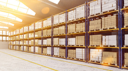 Helle Lagerhalle oder Warenhaus mit Boxen