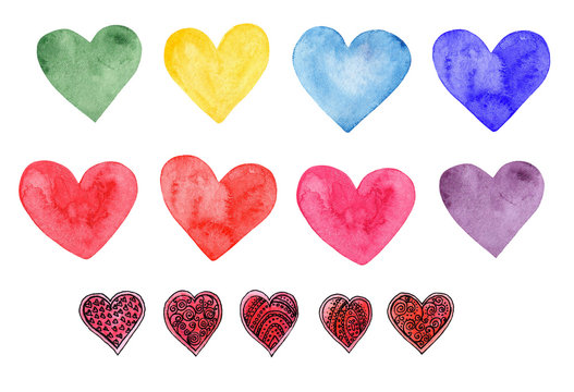 Watercolor heart clip art. Valentine love symbol 