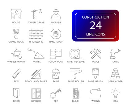Line icons set. Construction pack. Vector illustration	