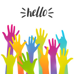 Colorful up hands silhouettes on white background