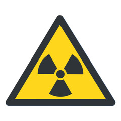 Radioactive contamination in the triangle sign flat design vector illustration. Bllack triangle and sign, yellow background. Toxic sign, warning of radioactive zone isolated on white background. Radio