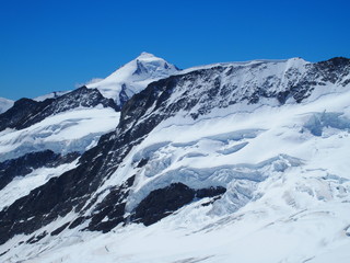 Snow covered Swiss Alps at Jungfraujoch