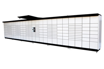 automated parcel terminal (parcel locker, post terminal) on the street in Poland, Europe. on a...