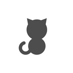 Silhouette of sitting black cat on white background. Vector icon.