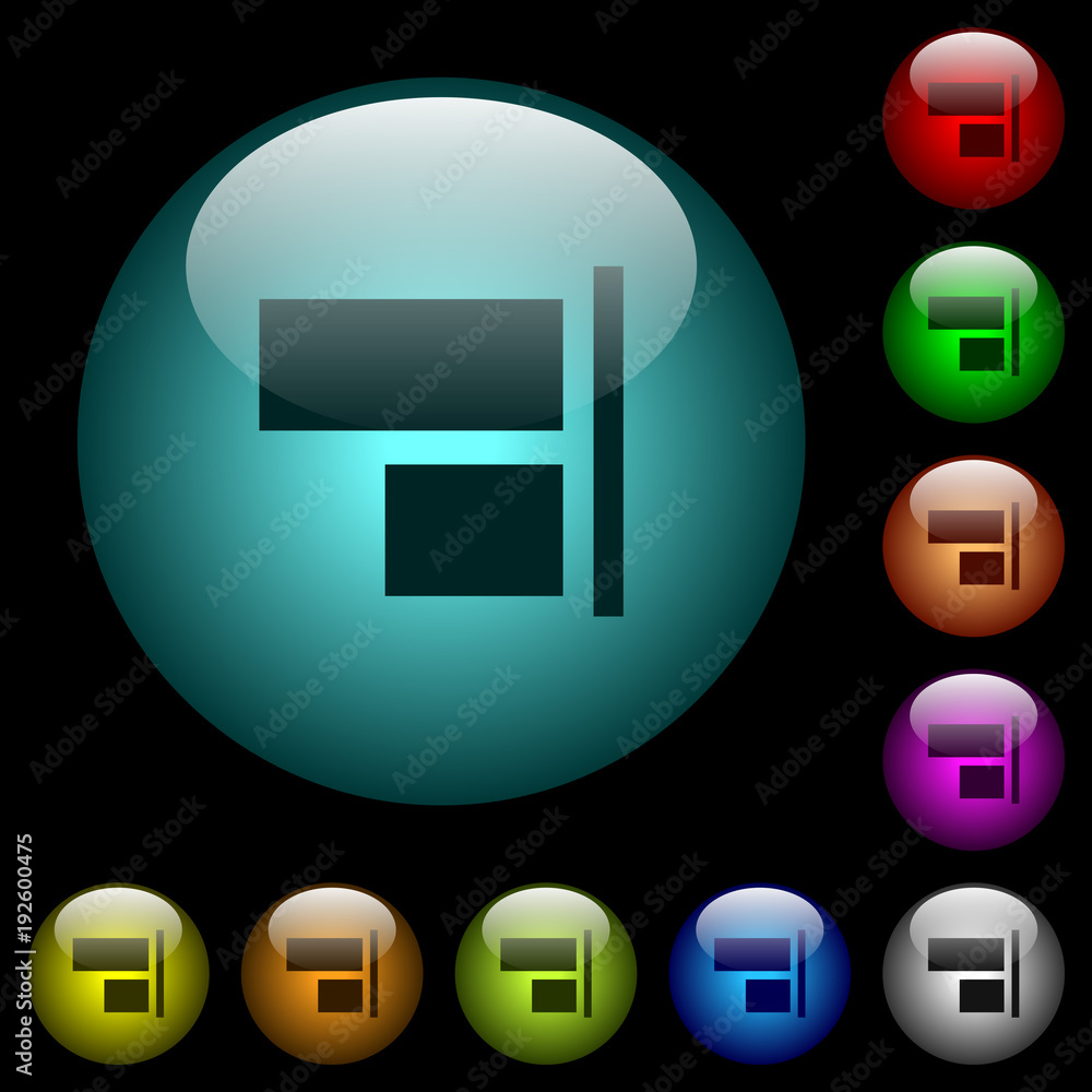 Poster align to right icons in color illuminated glass buttons