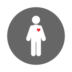 Human silhouette with red heart on his body. Vector icon.