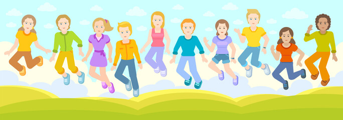 Children are jumping together 