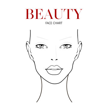 Beauty face chart. Beautiful woman with open eyes. Face chart Makeup Artist Blank Template. Vector illustration.