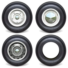 Vector Car Tires with White Steel Disks