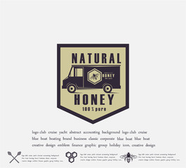 Design of honey labels. badge of honey quality, emblem of the company. Packing icon, background printing