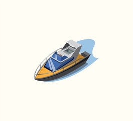 yacht club, painted speed boat, water sports, rest at sea, vector illustration