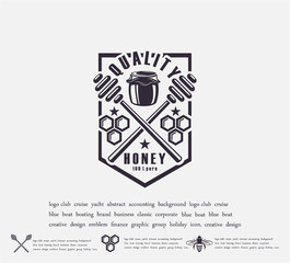 Design of honey labels. badge of honey quality, emblem of the company. Packing icon, background printing
