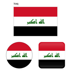 Flag of Iraq. Correct proportions, elements, colors. Set of icons, square, button. Vector illustration on white background.