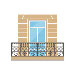 Balcony with wrought iron railing in classic style vector Illustration on a white background