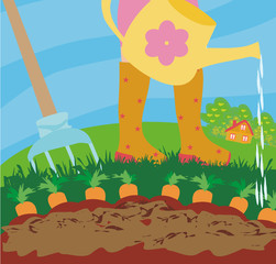 watering vegetables in the garden