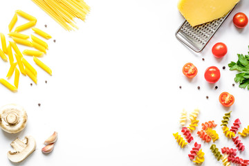 ingredients for cooking paste white background top view mock up