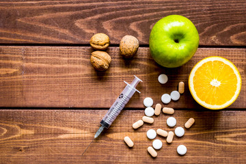 concept food allergies on wooden background
