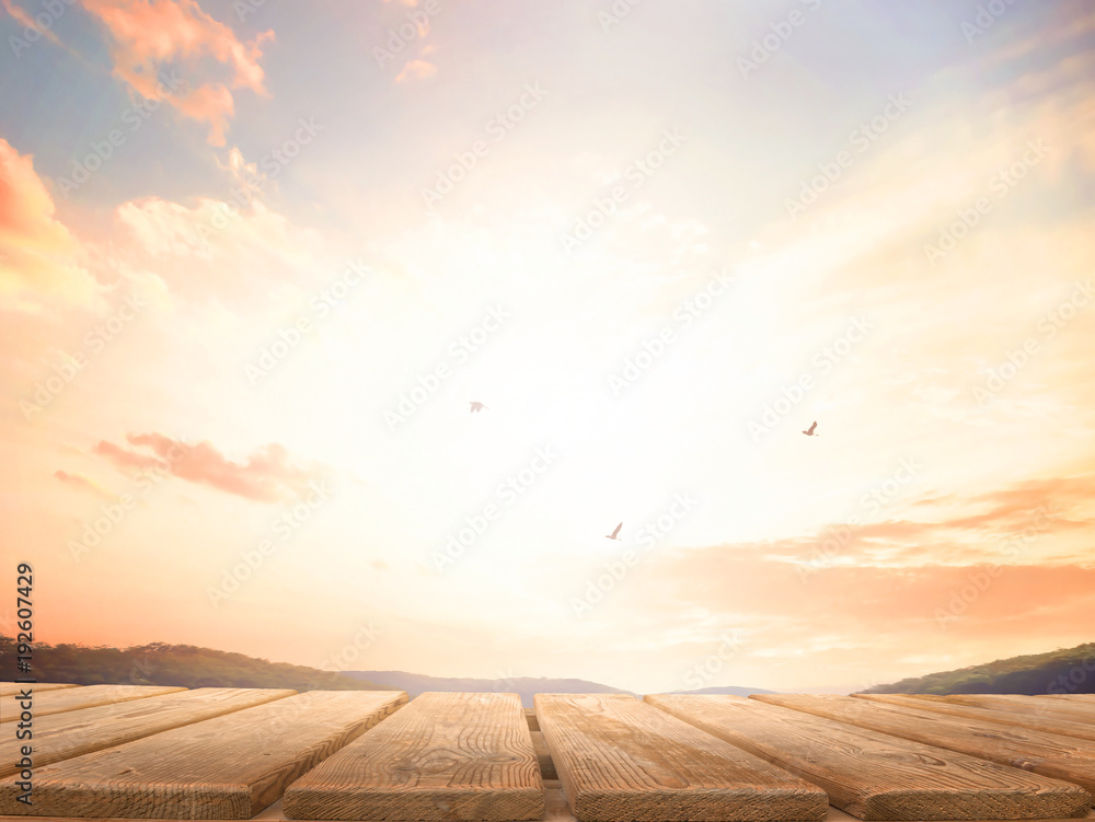 Wall mural empty wood table top on white background - can be used for display or montage your products