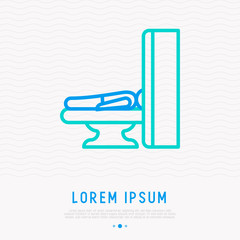 MRI scanner thin line icon. Modern vector illustration of medical equipment.