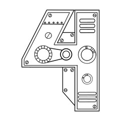 Mechanical number 4 engraving vector illustration