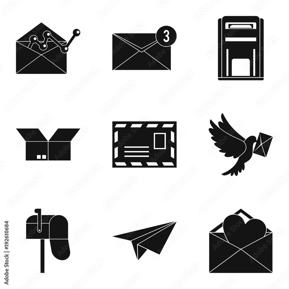 Poster mailing list icons set, simple style
