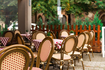 chairs in a cafe on the street