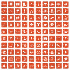 100 spring icons set grunge orange