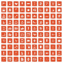 Fototapeta premium 100 beauty salon icons set grunge orange