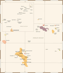 Seychelles Map - Vintage Detailed Vector Illustration
