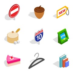 Morning business icons set, isometric style