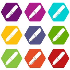 Pipette icon set color hexahedron