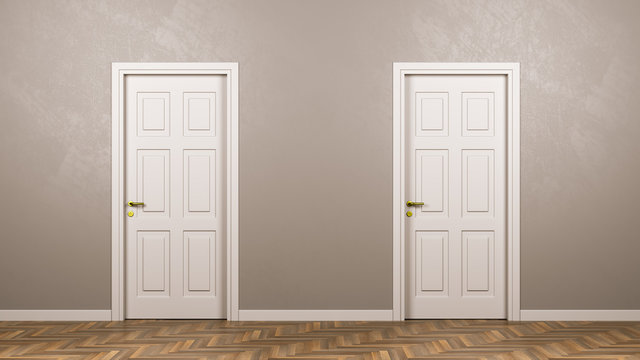 Two Closed White Doors in Front in the Room