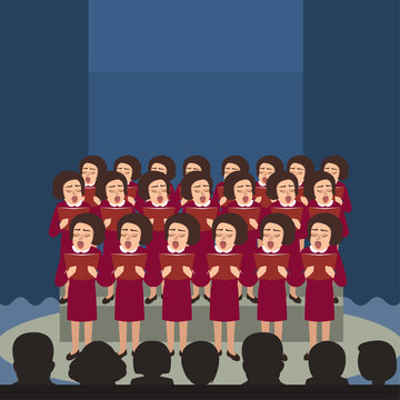 women's choir performes at stage vector cartoon
