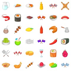 Ethnic cuisine icons set, cartoon style