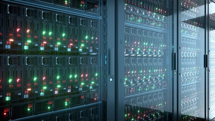 Server in datacenter. Cloud computing data storage 3d rendering