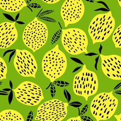 Fototapete Gelb Nahtlose Mustervektorillustration der Zitrone. Sommerdesign