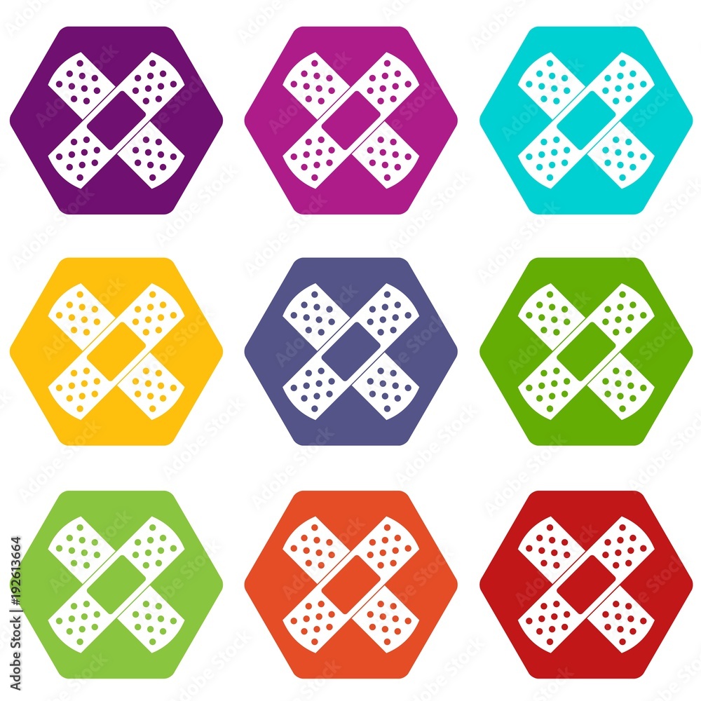 Poster patch icon set color hexahedron
