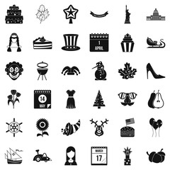 Folk festival icons set, simple style